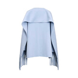 Ermanno Firenze Fringe Trim Cashmere-Blend Poncho/Cape in Light Blue