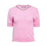 Ermanno Firenze Women's Cashmere-Blend Short-Sleeve Sweater with Embellished Neckline