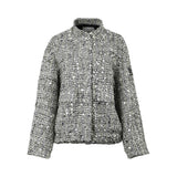 ERMANNO FIRENZE tweed jacket covered in shimmering silver sequins with a high neck and long sleeves.