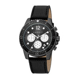 Esprit Gents Black Dial Black Leather Strap Watch