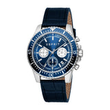 ساعة ESPRIT Hudson Chronograph للرجال بقرص أزرق داكن وهيكل فضي من الفولاذ المقاوم للصدأ وحزام جلدي أزرق