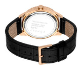 Esprit Men's Black Dial Rose Gold-Tone & Black Leather Starp Watch