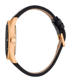 Esprit Men's Black Dial Rose Gold-Tone & Black Leather Starp Watch