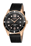 Esprit Men's Black Dial Rose Gold-Tone & Black Leather Starp Watch