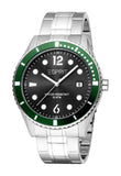 Esprit Men's Black Dial Silver-Tone & Green Bezel Watch