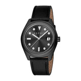 Esprit Johnny II Gents Black Dial Black Stainless Steel Case Black Leather Strap Watch