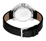 Esprit Men's Green Dial Silver-Tone & Black Leather Strap Watch