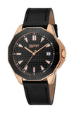Esprit Men's Rose Gold-Tone & Black Black Leather Strap Watch