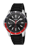 Esprit Men’s Black Silicone Strap Watch – Red Bezel, 10 ATM Water Resistant