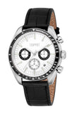 Esprit Men’s Chronograph Black Leather Watch – Silver Case, Tachymeter, 10 ATM Water Resistant