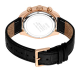 Esprit Men's Black Dial Rose Gold-Tone Chronograph Watch with Black Leather Strap