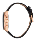 Esprit Men's Black Dial Rose Gold-Tone Chronograph Watch with Black Leather Strap