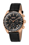 Esprit Men's Black Dial Rose Gold-Tone Chronograph Watch with Black Leather Strap