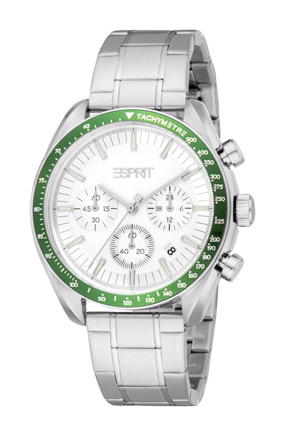 Esprit Gents Silver-Tone Chronograph Watch with Green Accents