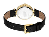 Esprit Lily Women’s Gold-Tone Crystal Bezel Watch with Black Leather Strap