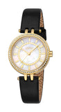 Esprit Lily Women’s Gold-Tone Crystal Bezel Watch with Black Leather Strap