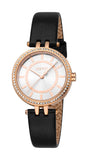 Esprit Lily Collection Women’s Rose Gold Watch with Crystal Bezel and Black Leather Strap