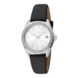 Esprit Celia Ladies Silver Dial Black Leather Strap Watch with Date