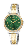 Esprit July Women’s Two-Tone Watch with Green Dial and Crystal Bezel