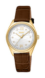 Esprit Uma Women’s Gold Watch with Brown Leather Strap