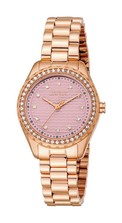 Esprit Ladies Rose Gold-Tone Stainless Steel Watch with Crystal Bezel