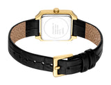 Esprit Ladies Rectangular Gold-Tone Watch with Black Leather Strap