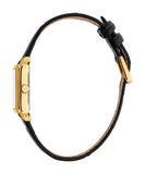 Esprit Ladies Rectangular Gold-Tone Watch with Black Leather Strap