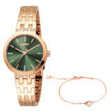 Esprit Ladies' Green Dial Rose Gold-Tone Bracelet Watch & Bracelet Set