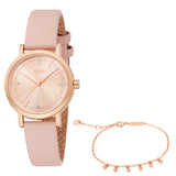 Esprit Women’s Rose Gold Watch & Bracelet Set – Pink Leather Strap 3ATM