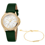 Esprit Ladies Gold-Tone Watch with Green Leather Strap & Matching Bracelet