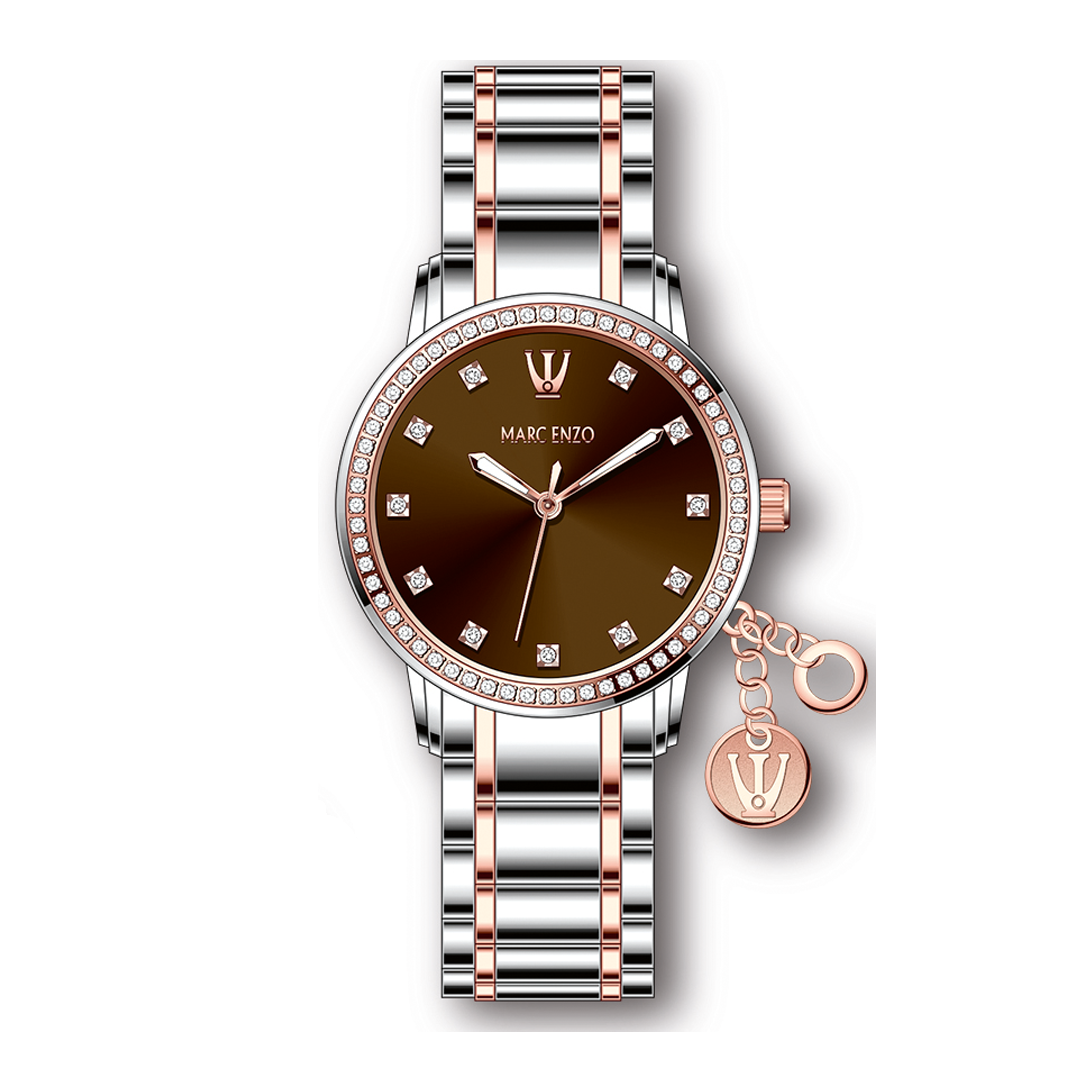 Marc Enzo Ladies Brown Dial Two-Tone Stainless Steel Quartz Watch with Charm | Fashion Watches | GCC | Watch | Watches | Women | Womens | Womens Watches Marc Enzo Ladies Brown Dial Two-Tone Stainless Steel Quartz Watch with Charm | Fashion Watches | GCC | Watch | Watches | Women | Womens | Womens Watches