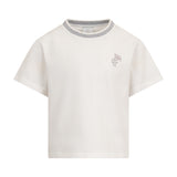 Eleventy Kids ivory short-sleeved t-shirt with a grey ribbed crew neck and a small embroidered logo on the chest.