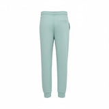 A pair of light mint green sweatpants shown from the back, featuring a relaxed fit, elastic waistband, and side pocket, set against a plain white background.