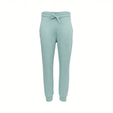 A pair of light mint green sweatpants with an elastic waistband and matching drawstring, shown against a plain white background.