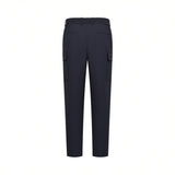 Back studio shot of the men's Eden Park navy blue cargo trousers, highlighting the clean waistband with belt loops, dual welt pockets, and symmetric side flap pockets.