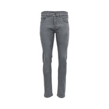 Front studio shot of men's Eden Park slim-fit jeans in a versatile light grey wash, highlighting the five-pocket design and central metal button closure.