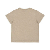 Back view of the beige Eleventy Kids t-shirt highlighting the white layered neckline and smooth melange fabric.