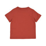 Plain back view of the Eleventy Kids boys' rust orange short-sleeve t-shirt showing the high-quality cotton fabric and stitching.