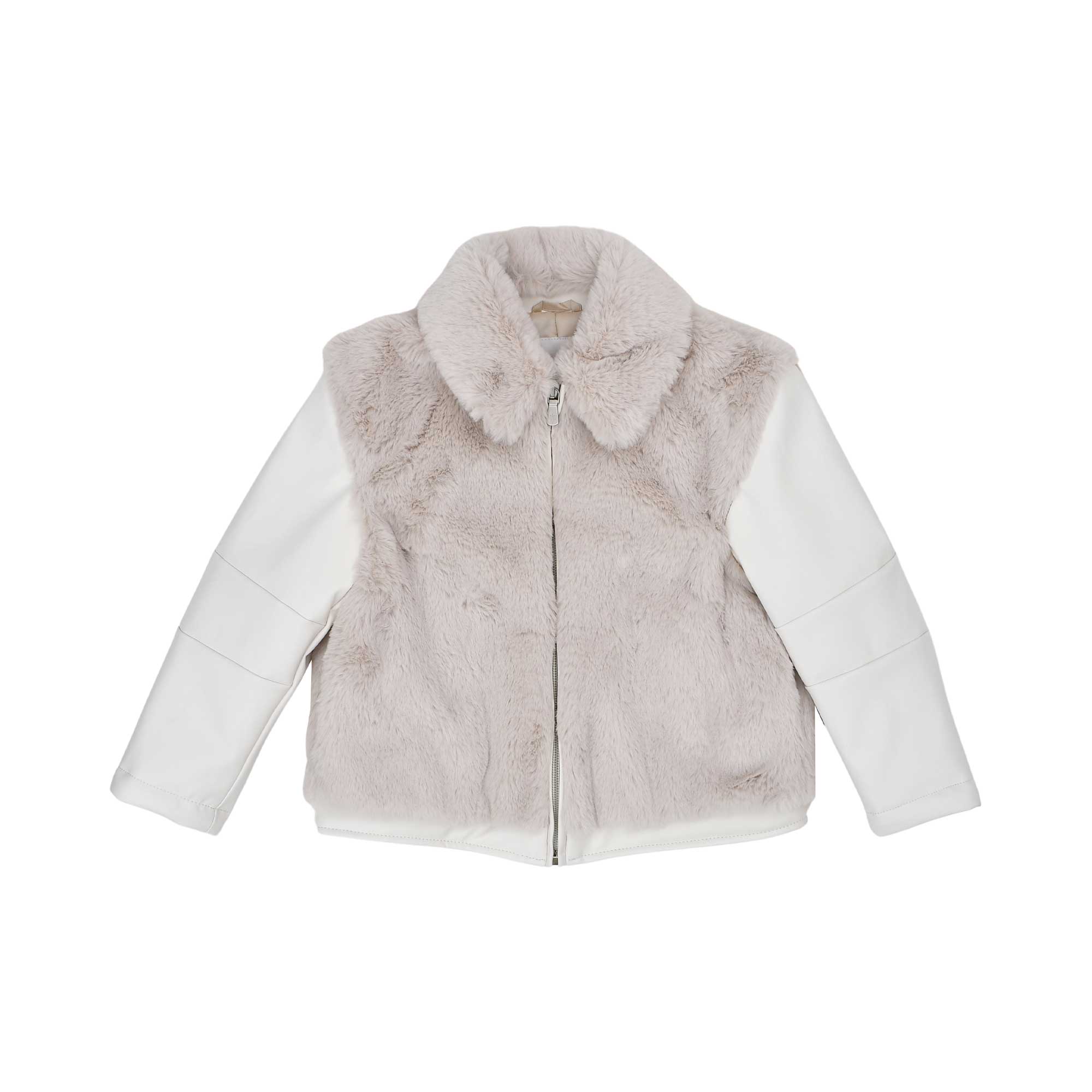 Eleventy Kids Girl’s Grey Faux Fur and Leather Jacket – Available for Online Purchase