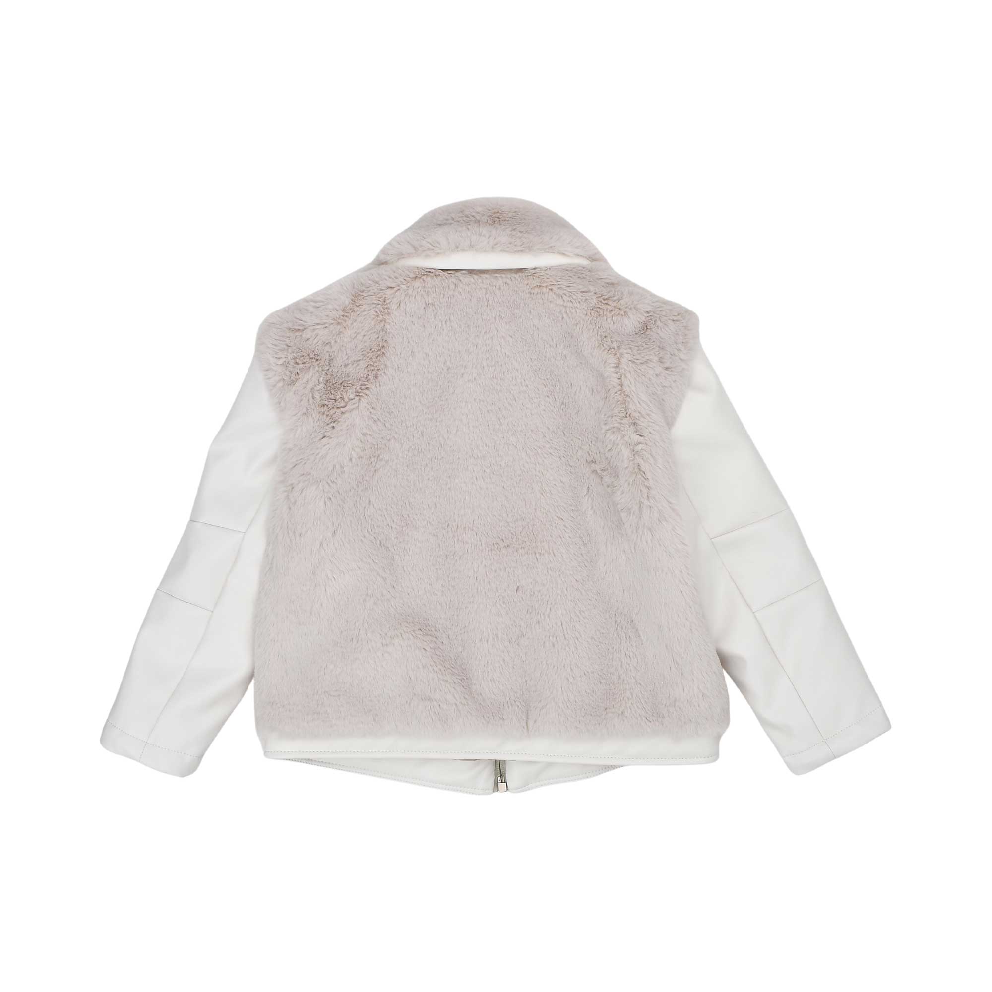Eleventy Kids Girl’s Grey Faux Fur and Leather Jacket – Available for Online Purchase