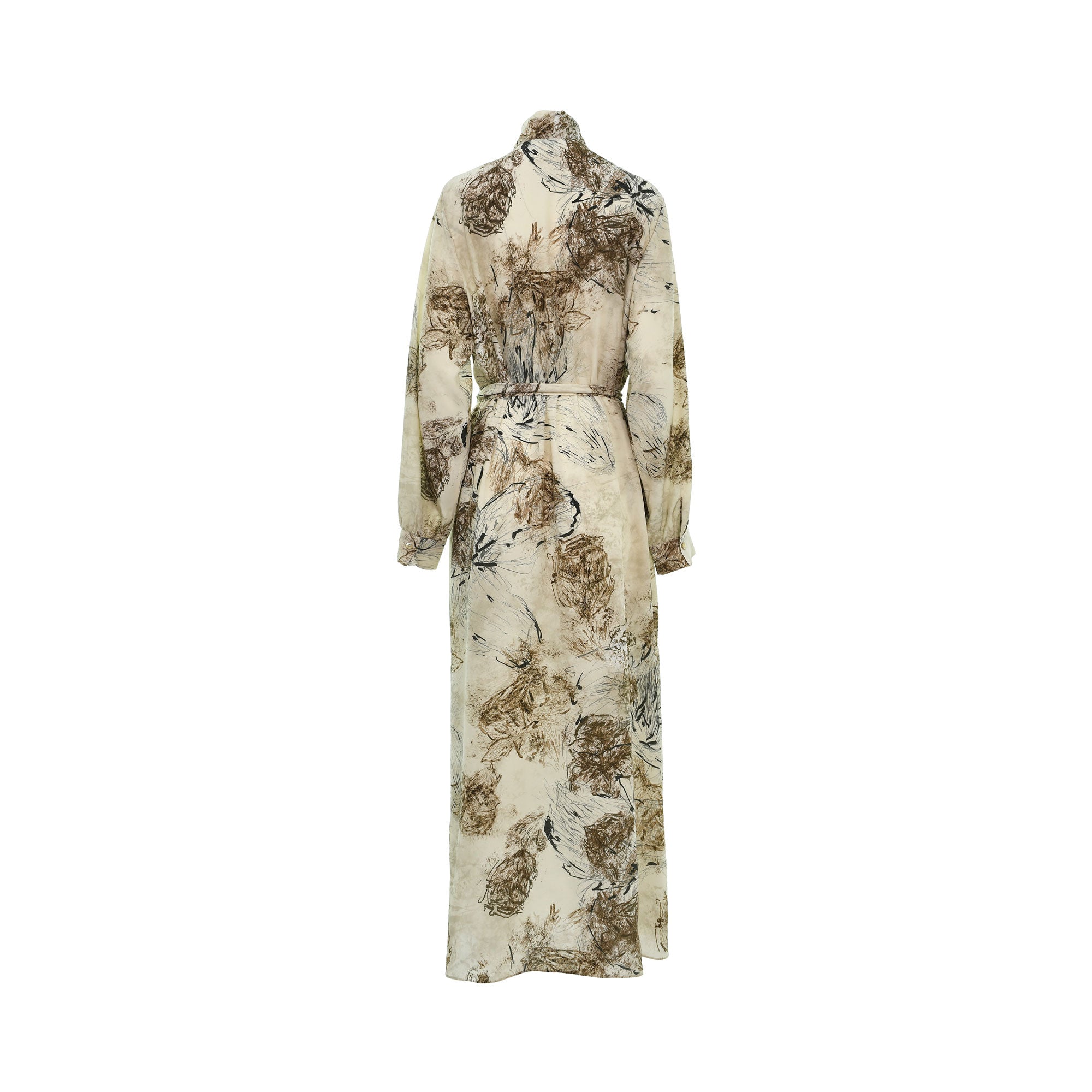 Eleventy Women's Beige Floral Maxi Dress with Bow-Tie Neck and Waist Belt — Available Online Today