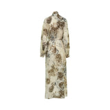 Eleventy Women's Beige Floral Maxi Dress with Bow-Tie Neck and Waist Belt — Available Online Today