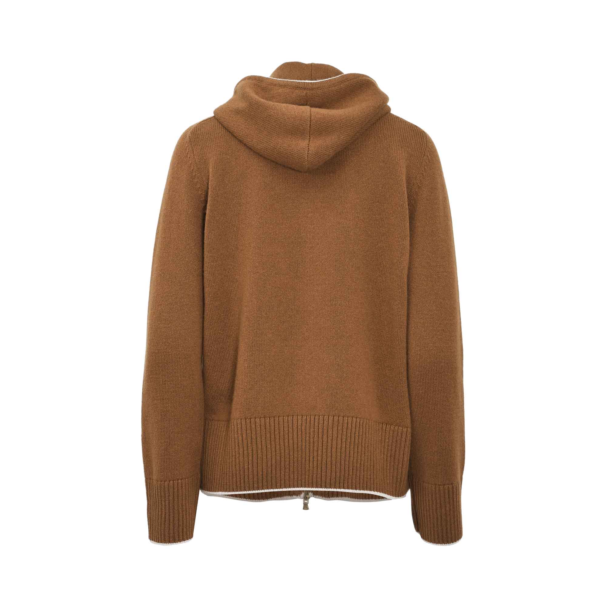 Eleventy Women's Brown Wool-Cashmere Zip-Up Hoodie with Ribbed Hem — Shop the Latest Online