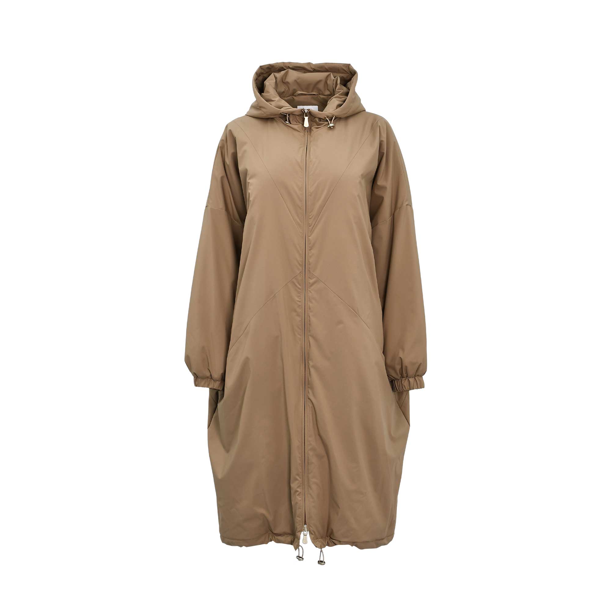 Eleventy Women's Dark Beige Hooded Coat with Zip Front and Drawstring Hem — Available for Online Purchase