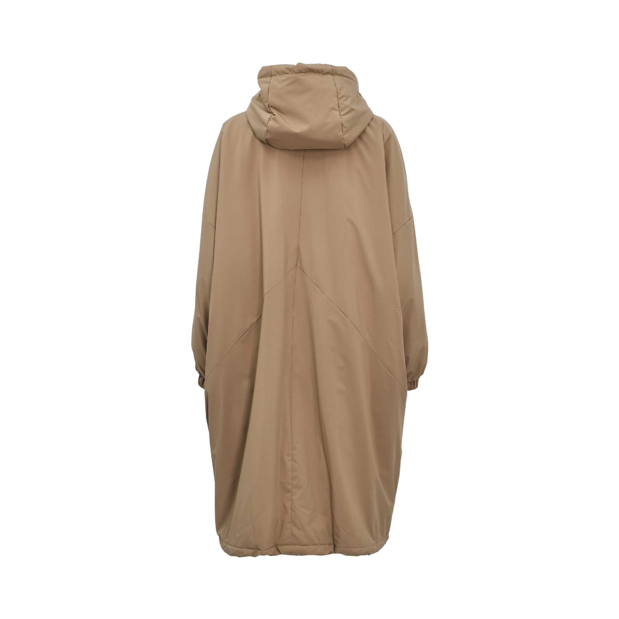 Eleventy Women's Dark Beige Hooded Coat with Zip Front and Drawstring Hem — Available for Online Purchase