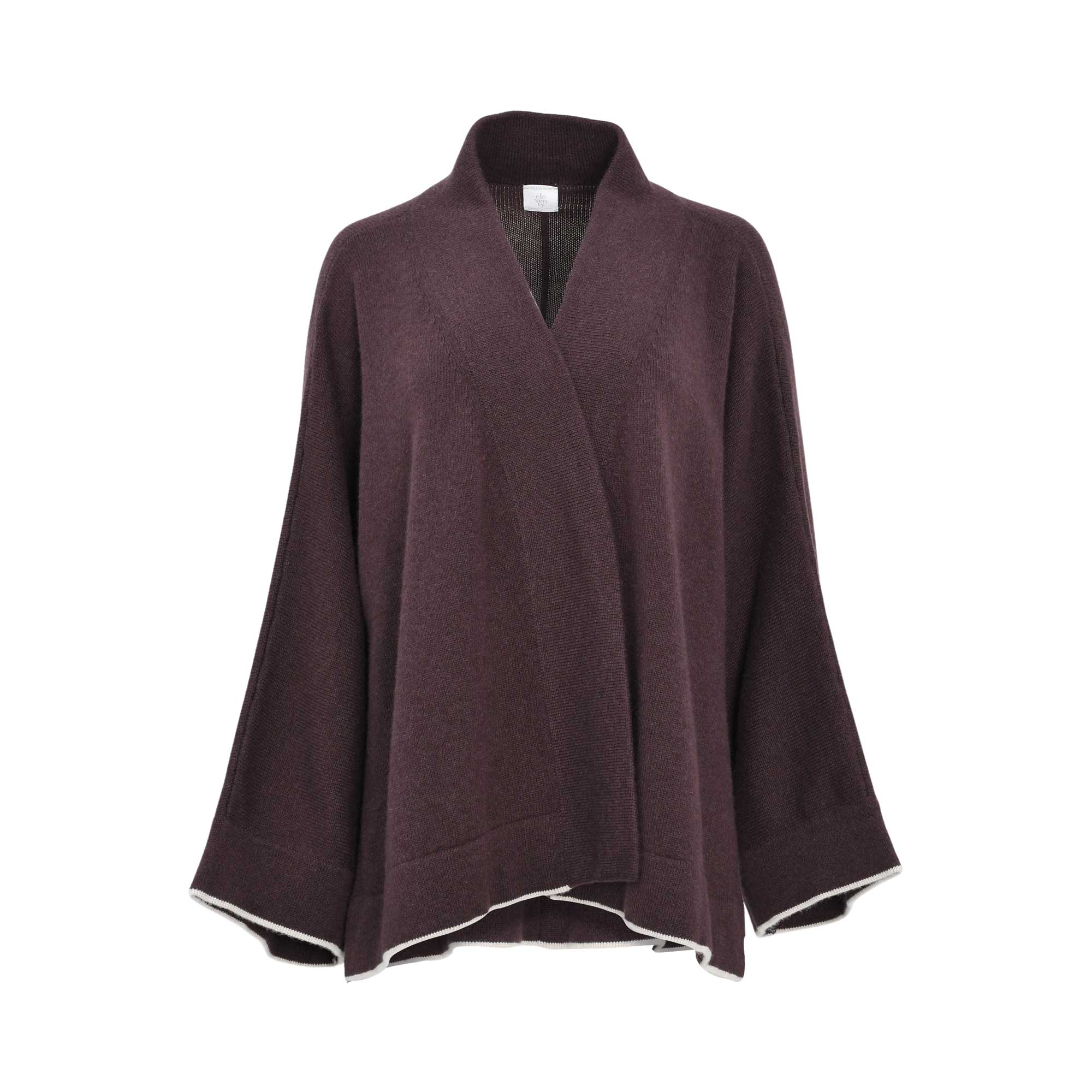 Eleventy Women's Deep Plum Wool-Cashmere Kimono Cardigan with Contrast Trim — Shop Now Online