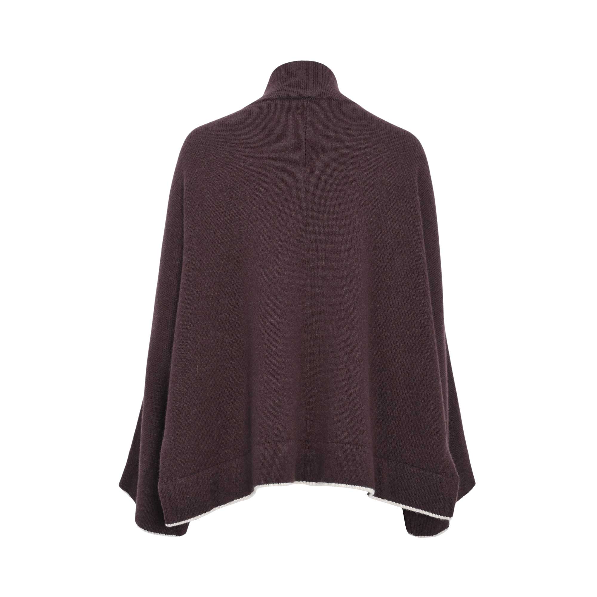 Eleventy Women's Deep Plum Wool-Cashmere Kimono Cardigan with Contrast Trim — Shop Now Online