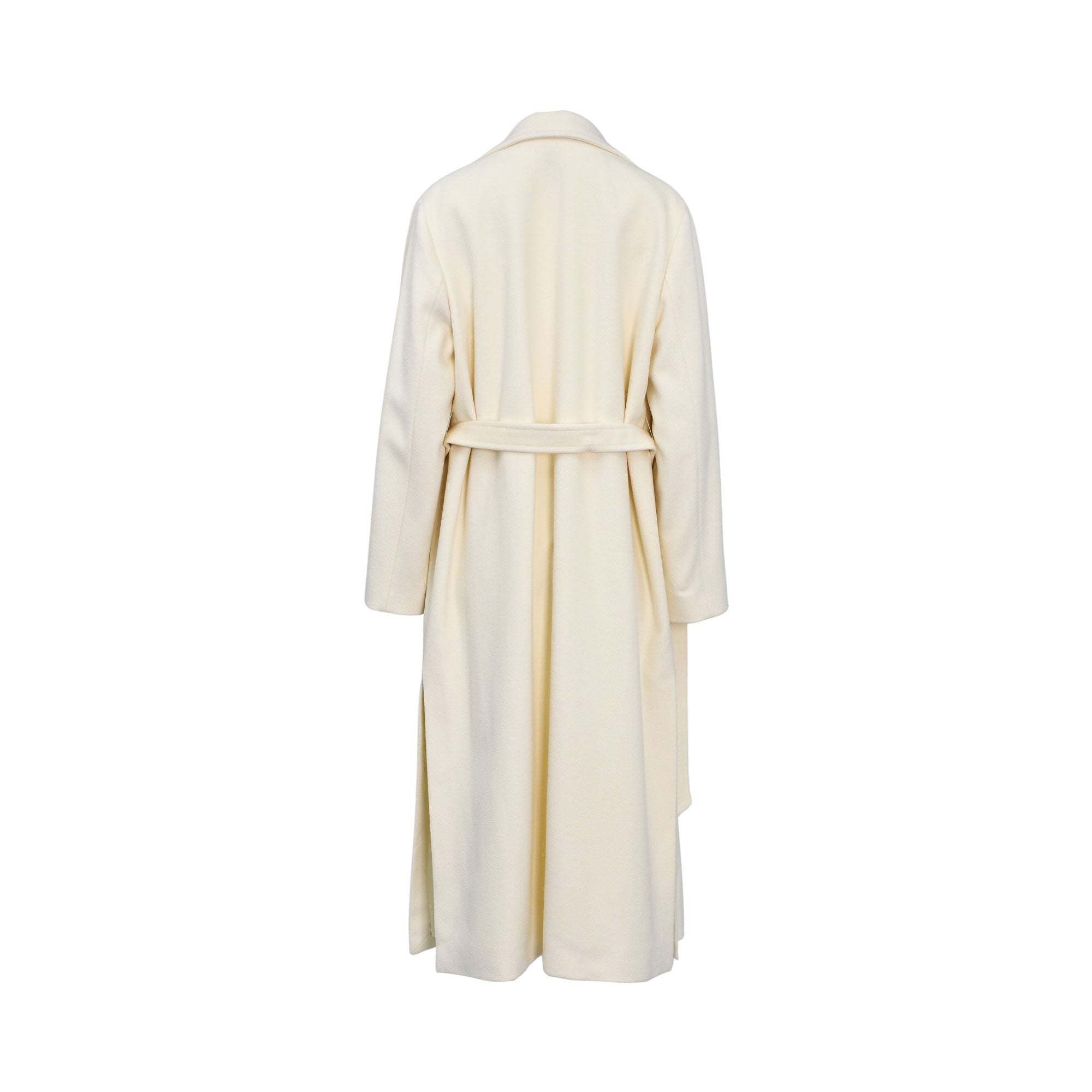 Eleventy Women's White Belted Wool Coat with Lapel Collar and Pockets — Now Online