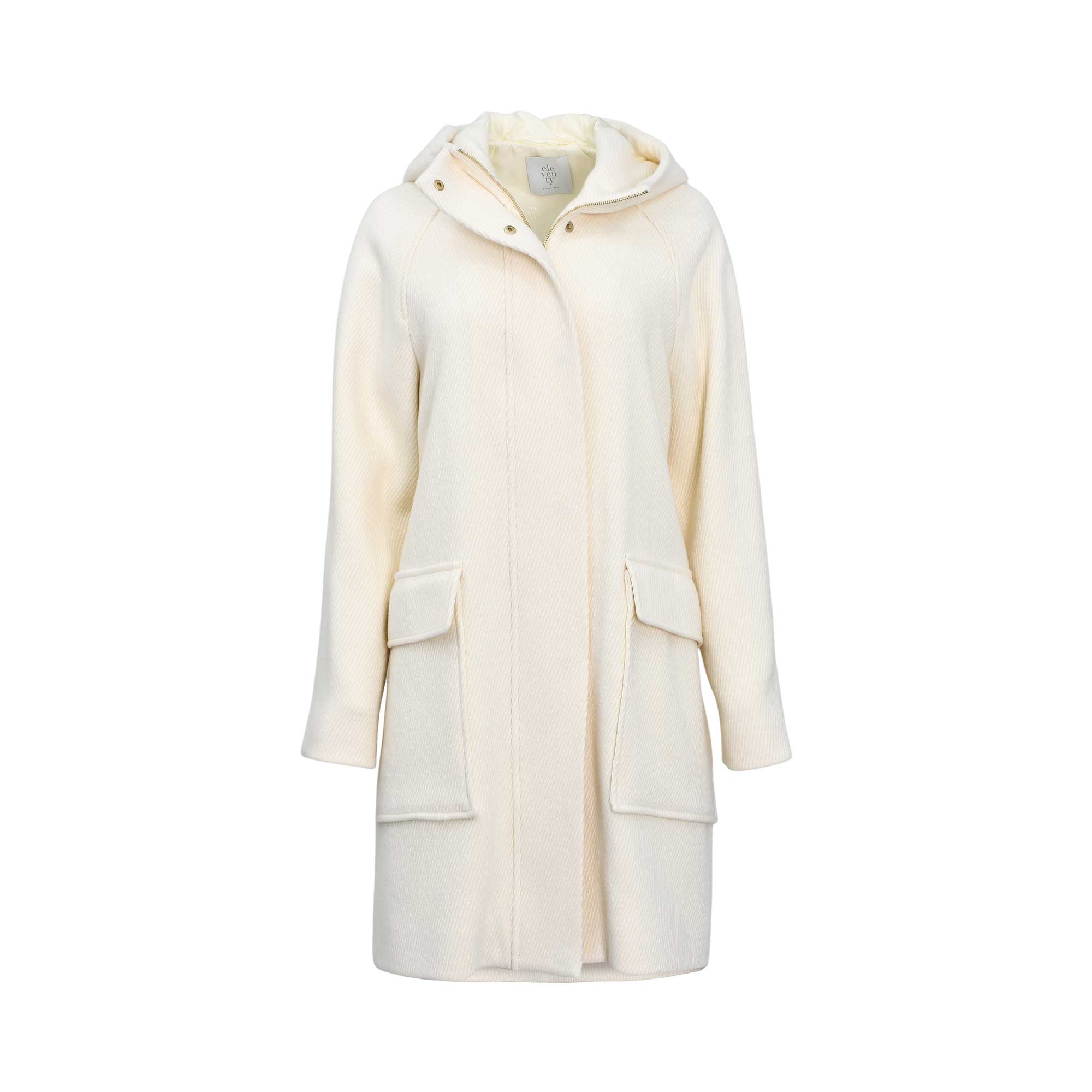 Eleventy Women's White Wool Hooded Coat with Flap Pockets — Find Online Today