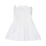 Back view of the Elisabetta Franchi Kids white mixed-media dress showing the horizontal pleated texture and the central back zipper.